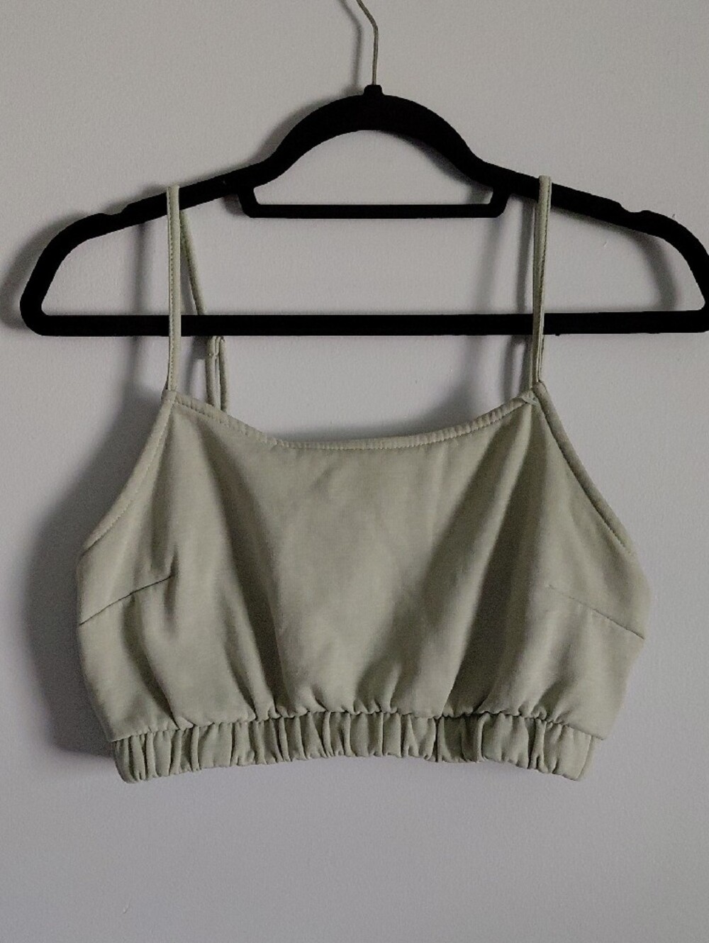 Sage Green Strappy Square Neck Crop Bralette Top Fleece Lined Elastic Hem Small